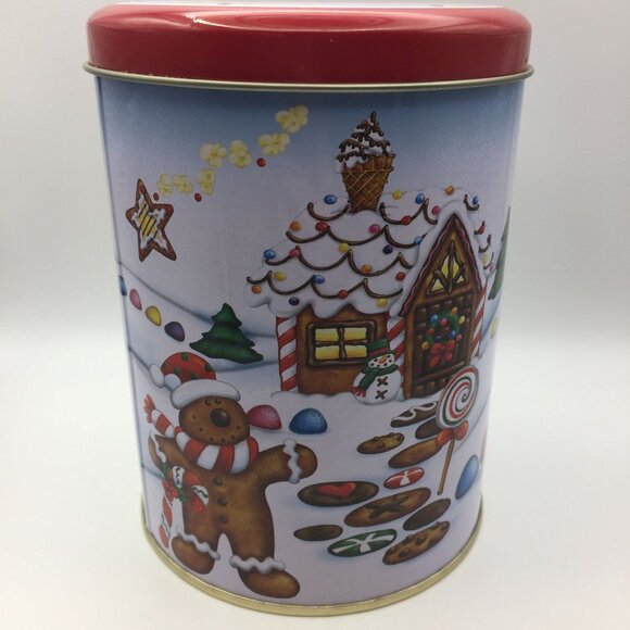 Santa's Workbench Large Round Red Canister Christmas Holiday Gingerbread Men 6" - Picture 5 of 12